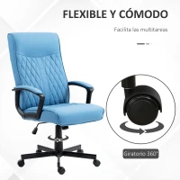 Vinsetto Silla de Escritorio Basculante Tapizado en PU con Respaldo Alto y Altura Ajustable Carga 120 kg 65x72x102-112,5 cm Azul(m-6)