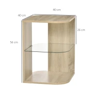 HOMCOM Table d'Appoint Guéridon Design Contemporain Bout de Canapé étagère Verre trempé Bois naturel(m-3)
