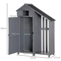 Outsunny Garden Outdoor Storage Shed Outdoor Tool Shed with 3 Shelves and Tilt Roof, 129x51.5x180cm, Grey(m-3)