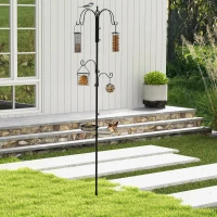 Pawhut Bird Feeding Station Kit, Wild Bird Feeder Pole with 6 Hooks, 4 Hanging Feeders for Peanuts, Seed, Fat Balls, for Garden, Outdoor, Black(m-10)