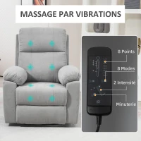 HOMCOM Fauteuil releveur électrique massant et dossier inclinable avec repose-pied télécommandes revêtement imitation lin gris(m-6)