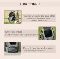 PawHut Sac de transport transporteur pour animaux 2 en 1 trolley chariot panier à roulette chariot sac à dos amovible respirable charge max. 10 kg tissu oxford gris(m-9)