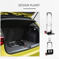 DURHAND Chariot de manutention Diable Pliable en Aluminium et Acier avec poignée télescopique et 2 Roues EVA - Charge Max. 90 kg(m-6)