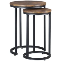 HOMCOM Lot de 2 tables d'appoint tables gigognes tables basses modulables style industriel - plateau aspect bois et pieds en métal noir(m-10)