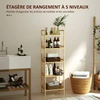HOMCOM Étagère salle de bain à 5 niveaux étagère en bambou 5 étagères réglables 9 positions 43,5 x 31,5 x 142 cm bois naturel(m-4)