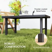 Outsunny Metal Garden Coffee Table, Outdoor Side Table with SPC Woodgrain Tabletop for Outside, Garden, Balcony, Porch, 100 x 53 x 46cm, Brown Wood Effect(m-5)