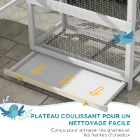 PawHut Cage à oiseaux en bois cage perroquet aire de jeux toit asphalte imperméable 92 x 52 x 171 cm gris(m-4)