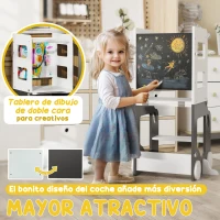 AIYAPLAY Torre de Aprendizaje Taburete Infantil con Pizarra Convertible en Mesa y Silla con Diseño de Coche Blanco y Gris(m-7)