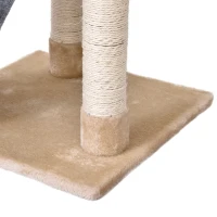 PawHut Árbol Rascador para Gatos con Cueva Juguete Colgante Rampa y Postes Rascadores de Sisal 40x40x98 cm Gris y Beige(m-8)