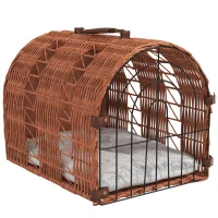 PawHut Transportín para Gatos con Doble Cierre Cojín Suave Puerta Metálica y Asa Incorporada 42x35x37 cm Mimbre(m-1)