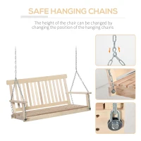 Outsunny Outdoor Wooden Swing Bench 2-Seater Porch Swing Chair Hanging Hammock Garden Furniture, Natural(m-5)