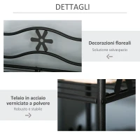 HOMCOM Armadio Guardaroba Appendiabiti con 5 Ripiani e 2 Tende, 84 x 42 x 158.5cm, in Metallo Nero con Decori a Fiori(m-6)