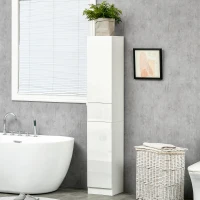 kleankin Colonna Bagno con Cassetto e 2 Armadietti Bianco Lucido, 30x28x170cm(m-2)