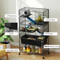 PawHut 5 Levels Rolling Small Animal Cage with Non Slip Ramps, Slide Out 16cm Deep Tray, 88 x 48 x 150.5cm, Dark Grey(m-5)