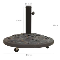 Outsunny 27kg Rolling Parasol Base with Wheels, Heavy Duty Concrete Umbrella Stand with Decorative Base, Bronze Tone(m-3)