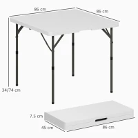 Outsunny Tavolo da Campeggio Pieghevole con 2 Altezze Regolabili in HDPE e Metallo, 86x86x74 cm, Bianco(m-3)