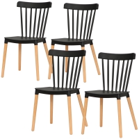 HOMCOM Lot de 4 chaises style scandinave dossier haut assise en polypropylène pieds en hêtre 48 x 52,5 x 83 cm noir