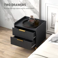 HOMCOM Elegant Two-Drawer Bedside Table - Black(m-5)