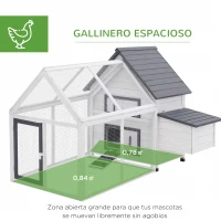 PawHut Gallinero de Madera para Exterior Jaula Grande de 2 Niveles 166x124x112 cm con Corral de Alambre Caja Nido Bandeja Extraíble y Rampa Gris y Blanco(m-4)