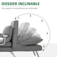 HOMCOM Fauteuil chauffeuse canapé-lit Convertible 1 Place déhoussable Grand Confort Coussin Pieds accoudoirs métal Lin Gris Clair(m-4)