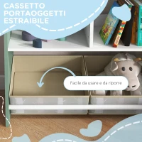 ZONEKIZ Scaffale Portagiochi per Bambini con Ripiani e Cassetti Rimovibili, Verde(m-5)