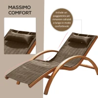 Outsunny Sdraio da Giardino Ergonomica, Lettino Prendisole con Poggiatesta Imbottito in Legno e Tessuto, 161 x 72 x 68 cm, Marrone(m-6)