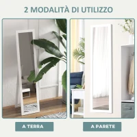HOMCOM Specchio con Cornice in MDF con Piedini e Ganci per Utilizzo a Muro o a Parete, 37x40x155 cm(m-5)