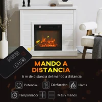 HOMCOM Chimenea Eléctrica 1800W con Efecto de Llama Mando a Distancia Temporizador Semanal para Sala 30 m² Blanco(m-6)