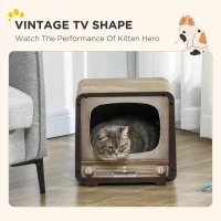 PawHut 2 in 1 TV Shape Cat Scratching Board House with Catnip, for Indoor Cats, Brown(m-5)