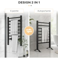 HOMCOM Scaldasalviette Elettrico da Terra o Parete 150W con 8 Barre e Timer 2-4 Ore, 53x35x90 cm, Nero(m-4)
