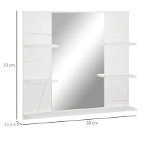 kleankin Miroir mural de salle de bain avec étagères de rangement - 4 étagères latérales + 1 étagère inférieure - MDF(m-3)