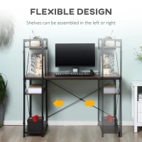 HOMCOM Reversible Computer Desk with Storage Shelves on Left or Right, Industrial Reversible Writing Desk for Home Office, Study, Easy Assembly, 120 x 64 x 121cm, Rustic Brown and Black(m-4)
