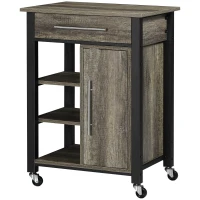 HOMCOM Carrello da Cucina Portavivande con Cassetto, Mensole, Armadietto e 4 Ruote, Legno Truciolare, 60x50x84.5cm, Quercia(m-10)