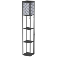 HOMCOM Lampadaire étagère Lampe étagère 26L x 26l x 160H cm 4 Niveaux MDF Noir Motif nid d'abeille(m-10)