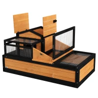 PawHut Wooden Tortoise House with Balcony, Tray, Roof, for Indoor and Outdoor, Yellow(m-9)
