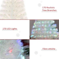 HOMCOM 4 Feet Prelit Artificial Christmas Tree with Fiber Optic LED Light, Holiday Home Xmas Decoration, White(m-8)
