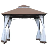 Outsunny 3 x 3 meter Patio Metal Gazebo Square Outdoor Party Wedding Canopy Shelter w/Mesh - Brown(m-11)