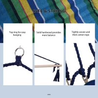 Outsunny Outdoor Hammock Hanging Rope Garden Yard Patio Swing Chair Seat Woodenwith Footrest Cotton Cloth Blue Stripe(m-5)