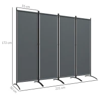 Outsunny 4 Panel Folding Garden Divider, 1.7m Privacy Screen with Wide Feet, Portable Freestanding Privacy Panel for Deck, Pool, Hot Tub, Dark Grey(m-3)
