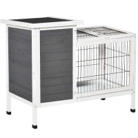 PawHut Clapier sur pieds cage à lapin avec niche intérieure plateau excrément coulissant porte supérieure 92L x 51l x 76H cm gris blanc(m-10)