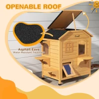 PawHut 2-story Cat House Outdoor, Weatherproof Wooden Cat Enclosure for Feral Cats with Escape Door, Openable Roof, Jumping Platforms, Natural Wood Finish(m-4)