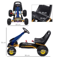 HOMCOM Go-Kart a Pedales para Niños a partir de 3 años con Asiento Ajustable y Freno de Mano 96x68x56 cm Azul y Negro(m-3)