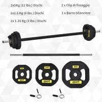 HOMCOM Set di Manubri Regolabili con Pesi 20KG, Set Bilanciere e Dischi in Acciaio e TPU con Clip a Molla, Nero(m-4)