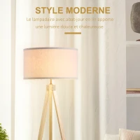 HOMCOM Lampadaire trépied style scandinave 40 W max. dim. 45L x 45l x 152H cm bois de pin lin beige(m-4)
