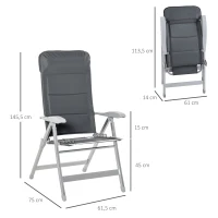 Outsunny Lot de 2 chaises de jardin pliantes fauteuil d'extérieur avec dossier haut inclinable multipositions accoudoirs(m-3)