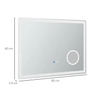 kleankin LED Bathroom Mirror with Lights, 3X Magnifying Mirror, Dimming Lighted Bathroom Mirror, Vanity Mirror with 3 Colour Front and Backlit, Smart Touch, Anti-Fog, Horizontal and Vertical, 80x60cm(m-3)