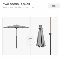 Outsunny 2.65m Garden Parasol, with LED Lights - Light Grey(m-7)
