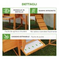 PawHut Pollaio da Giardino per 1-2 Galline con Area per Cova, Casetta e Spazio Aperto, in Legno e Metallo, 179x67x115 cm(m-7)