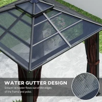 Outsunny 3 x 3(m) Hardtop Gazebo Canopy with 7mm Double Polycarbonate Roof, Garden Gazebo Permanent Pavilion with Mosquito Netting and Curtains for Patio, Deck, Brown(m-6)