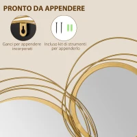 HOMCOM Decorazione Murale 3D in Metallo, Wall Art a Cerchi con Specchi 107x56cm, Oro(m-5)